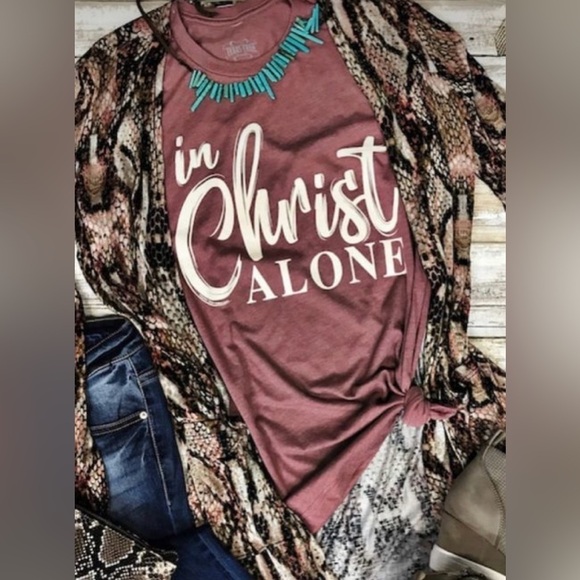 Texas True Thread Tee In Christ Alone Womens Size XL Mauve Christian T-Shirt - Picture 1 of 4